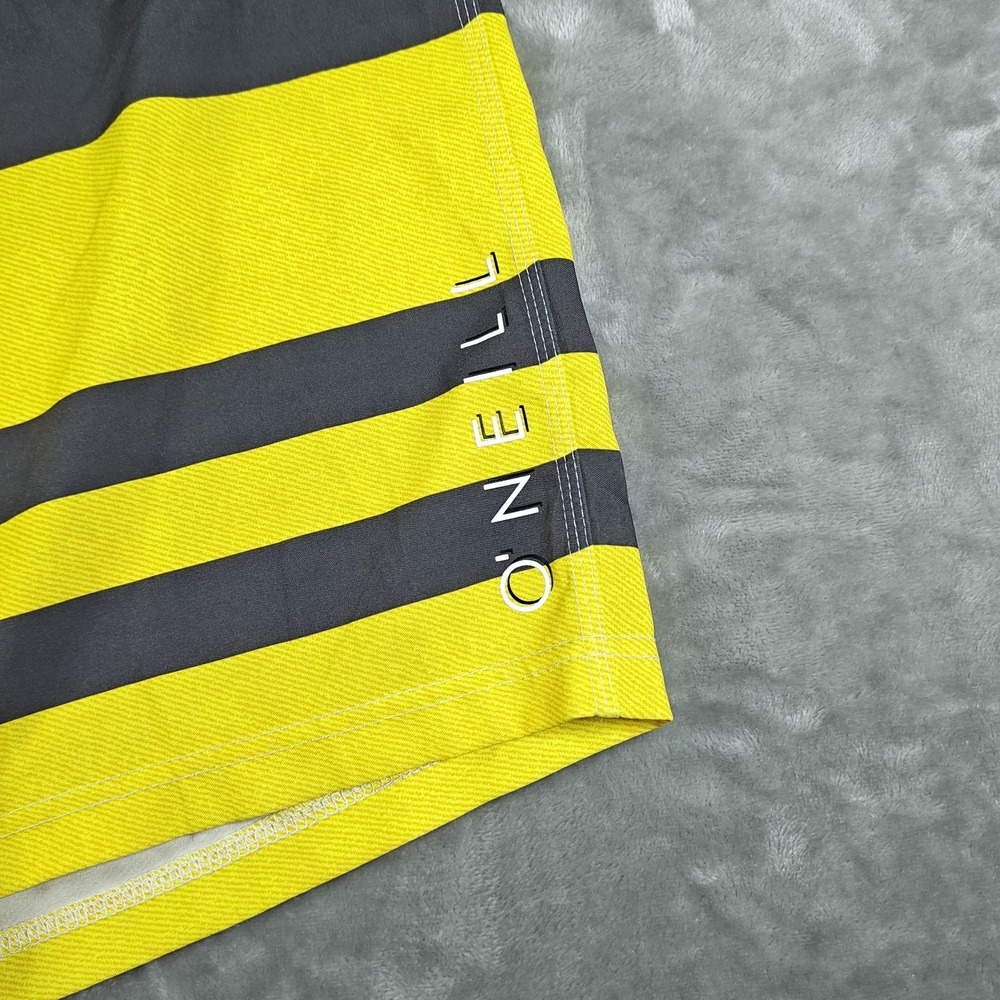 Vintage Oneill Board Shorts Men 36 Yellow Striped Swim Trunks Surf Skater Y2k - Picture 3 of 11